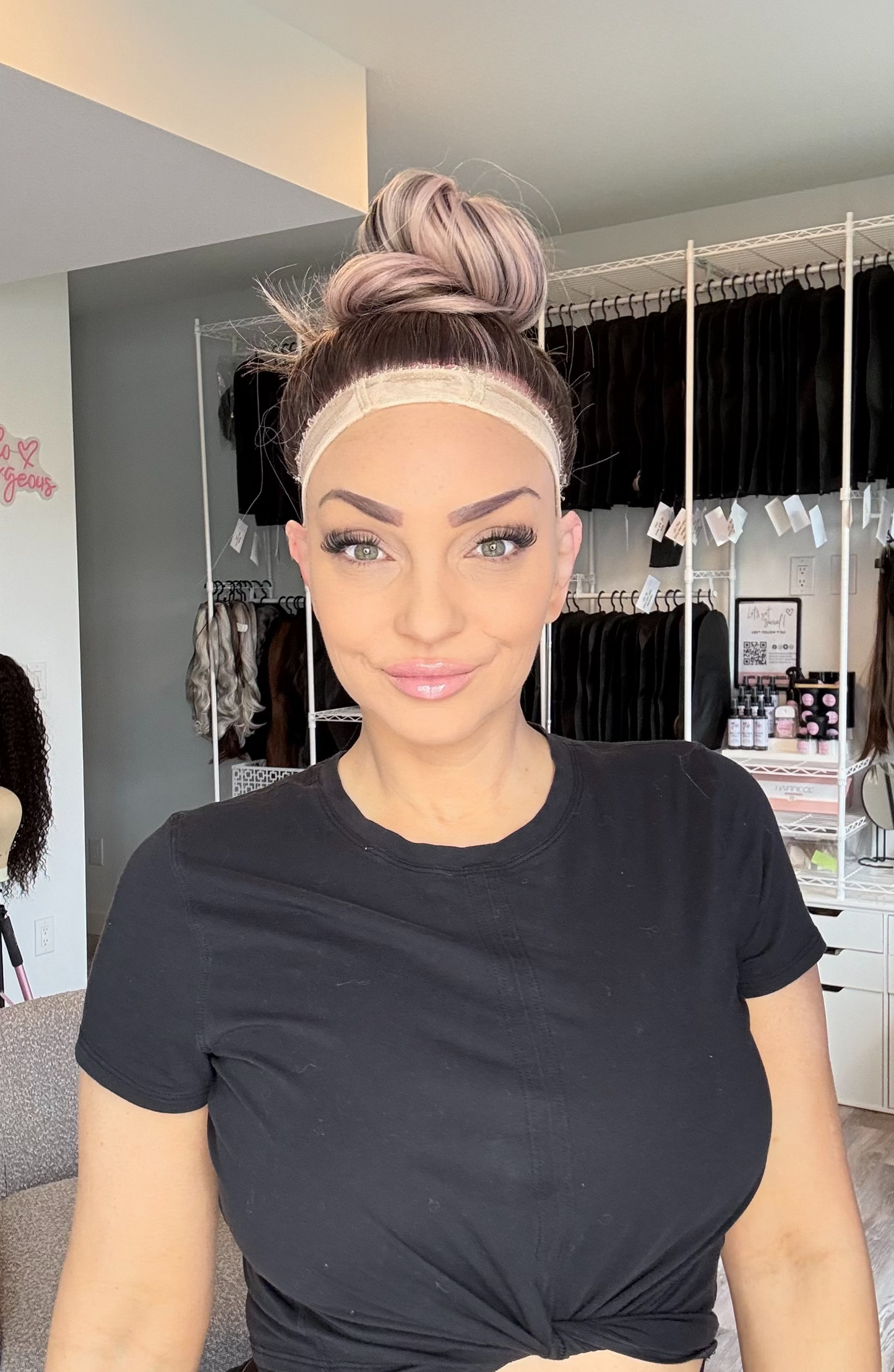 Poppy | One-of-One Custom Ponytail Headband Wig | 22” | Pink Blend