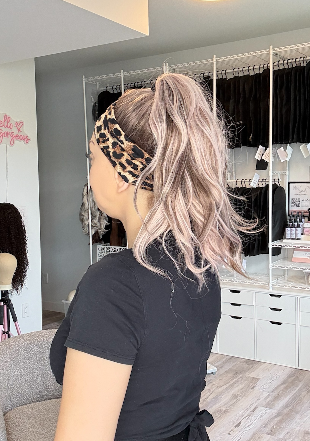 Poppy | One-of-One Custom Ponytail Headband Wig | 22” | Pink Blend