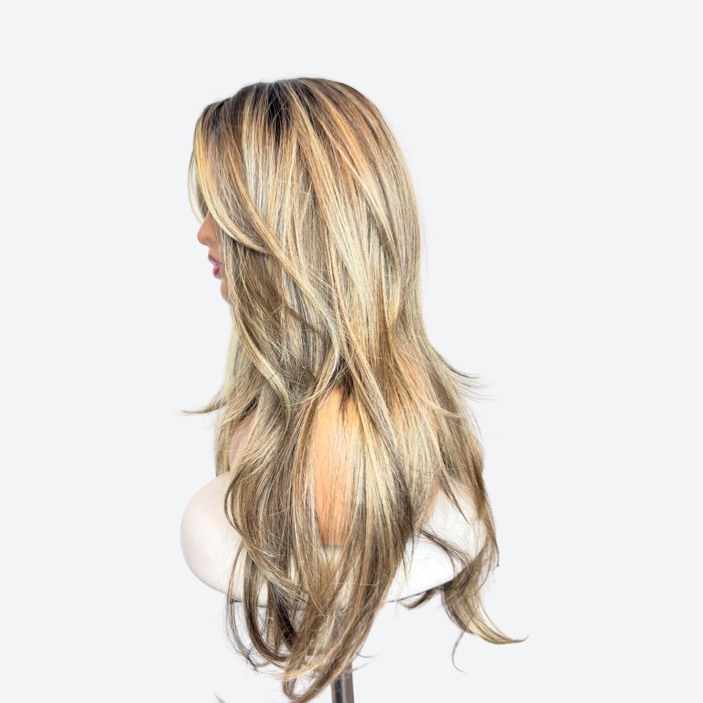 Wig Vault | Style # 18 - Long Blonde-Brown Layers with Blonde Curtain Bangs | T-Part | Wig Vault