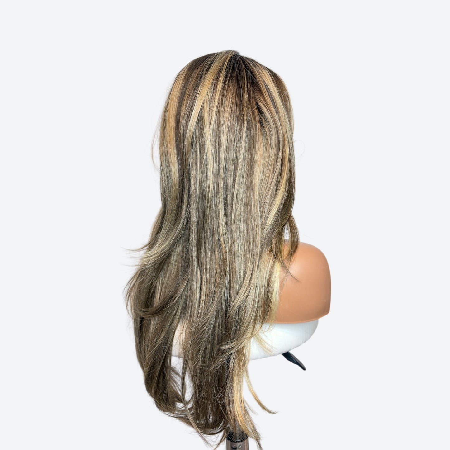 Wig Vault | Style # 18 - Long Blonde-Brown Layers with Blonde Curtain Bangs | T-Part | Wig Vault
