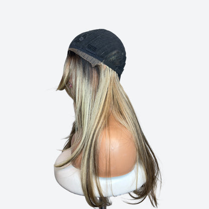 Wig Vault | Style # 18 - Long Blonde-Brown Layers with Blonde Curtain Bangs | T-Part | Wig Vault