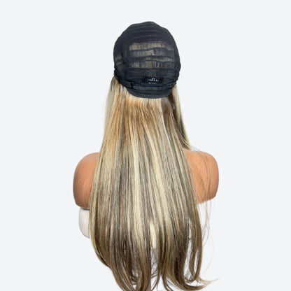 Wig Vault | Style # 18 - Long Blonde-Brown Layers with Blonde Curtain Bangs | T-Part | Wig Vault