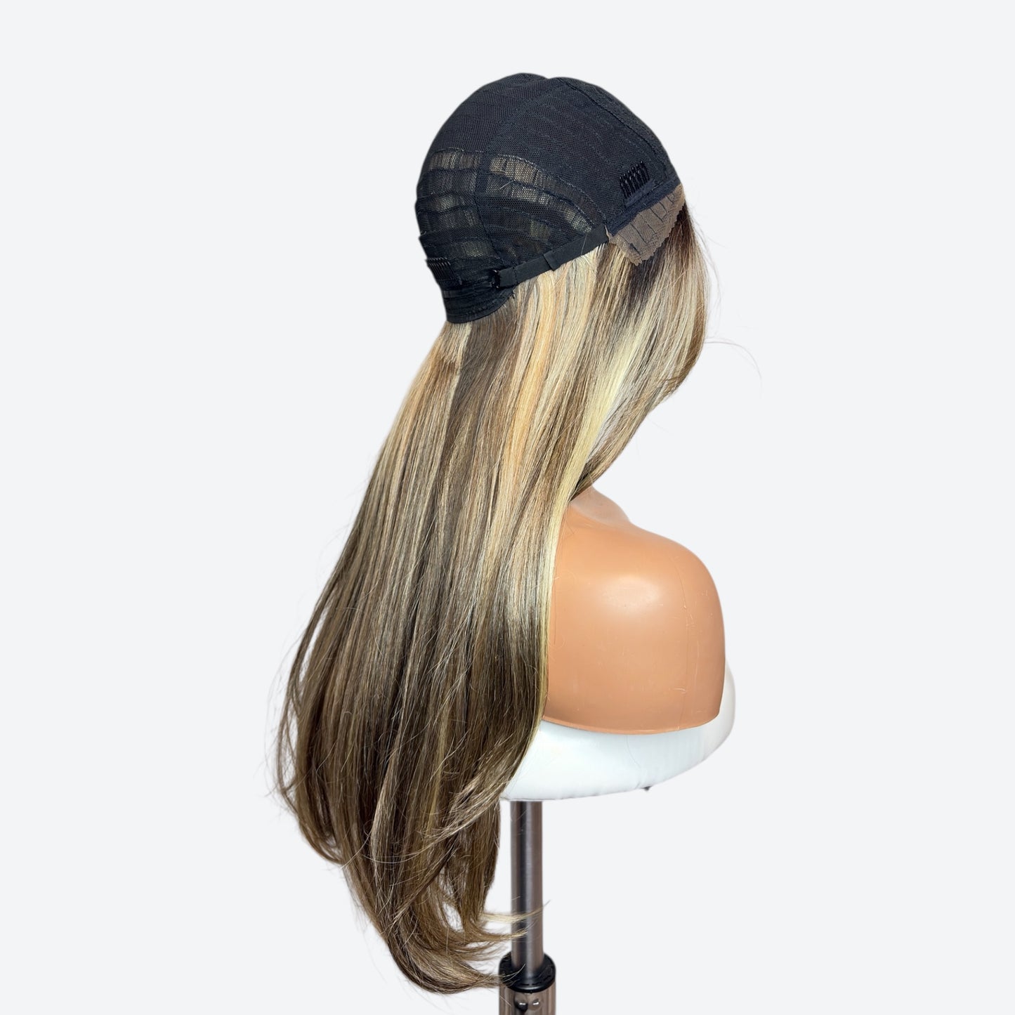 Wig Vault | Style # 18 - Long Blonde-Brown Layers with Blonde Curtain Bangs | T-Part | Wig Vault