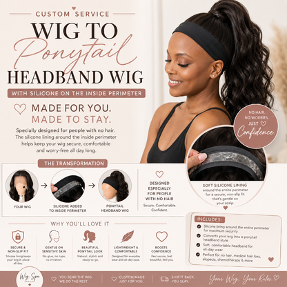 Wig to Ponytail Headband Wig Conversion | Custom Add-On Service + Handcrafted Silicone Grip