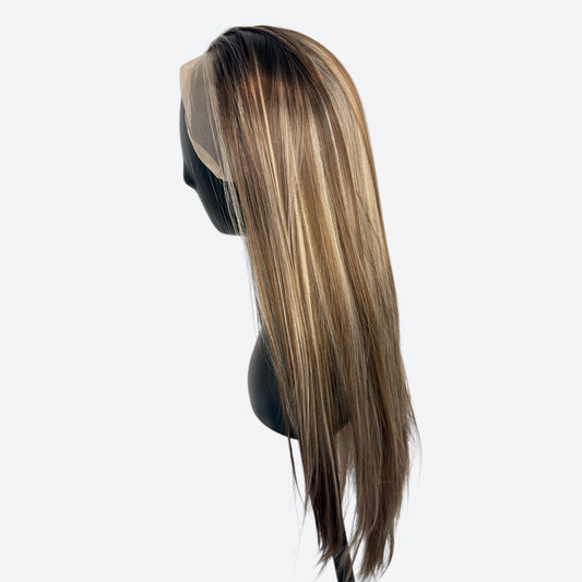 (New Arrival Drop) Olivia  Z111 – 13x4 Lace Front Wig | 28–29” | Dimensional Brunette Highlight Blend