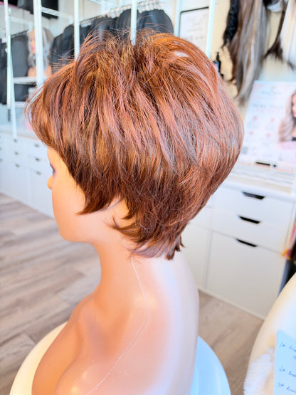 Wig Vault: “DG/ 5” — Short Brown Bob with Copper Tones | Pre-Loved | Wigs Canada