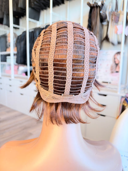 Wig Vault: “DG/ 5” — Short Brown Bob with Copper Tones | Pre-Loved | Wigs Canada