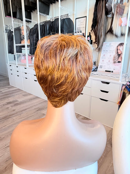 Wig Vault: “DG/ 6” - Short Pixie with Golden Blonde Highlights | Wig Pro Collection | Pre-Loved | Wigs Canada