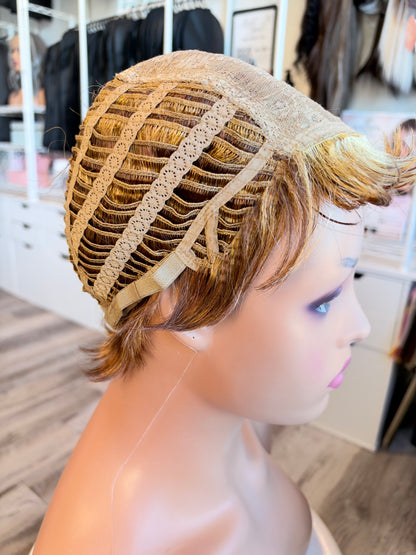 Wig Vault: “DG/ 6” - Short Pixie with Golden Blonde Highlights | Wig Pro Collection | Pre-Loved | Wigs Canada
