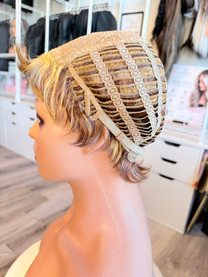 Wig Vault: “DG/ 6” - Short Pixie with Golden Blonde Highlights | Wig Pro Collection | Pre-Loved | Wigs Canada