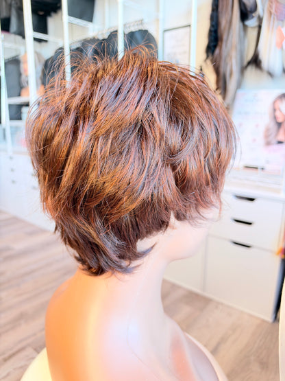 Wig Vault: “DG/ 7” — Short Brown Pixie Bob with Copper Tones | Pre-Loved | Wigs Canada