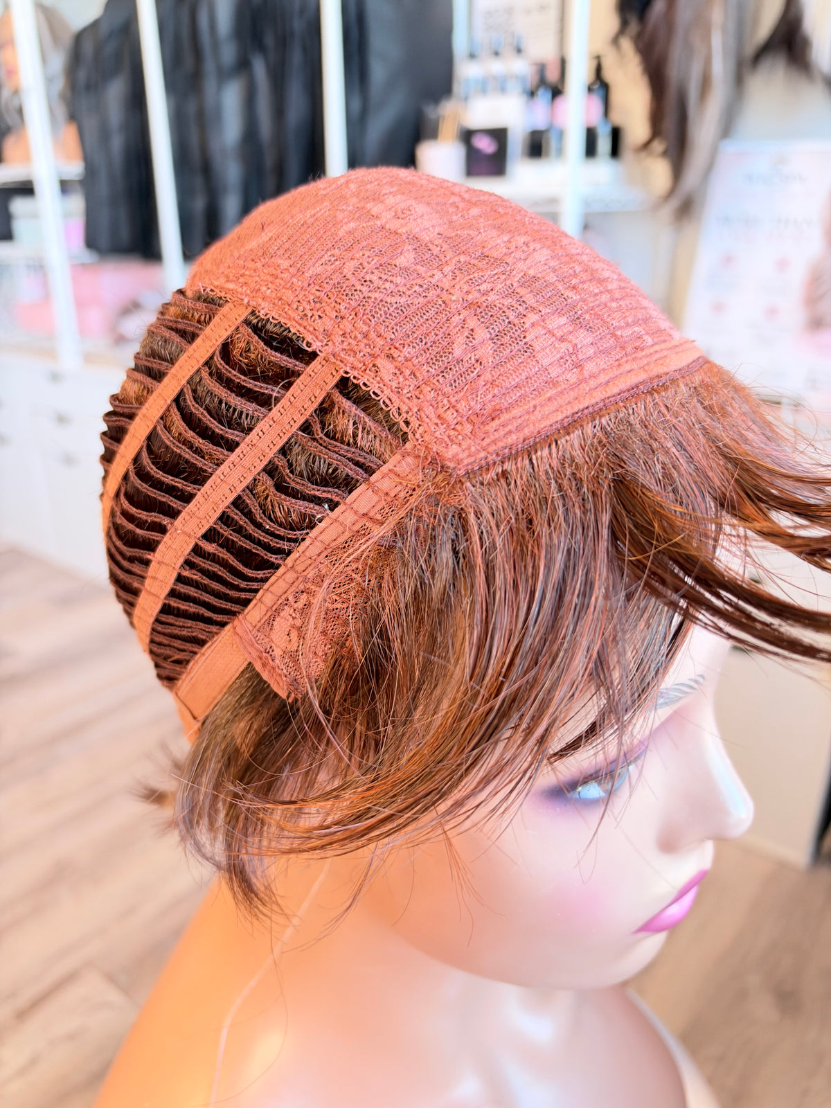 Wig Vault: “DG/ 7” — Short Brown Pixie Bob with Copper Tones | Pre-Loved | Wigs Canada