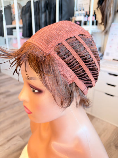 Wig Vault: “DG/ 7” — Short Brown Pixie Bob with Copper Tones | Pre-Loved | Wigs Canada