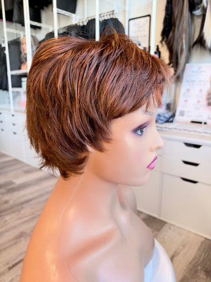 Wig Vault: “DG/ 8” - Short Brown-Copper Bob with Silk Top | Pre-Loved | Wigs Canada