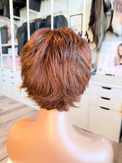 Wig Vault: “DG/ 8” - Short Brown-Copper Bob with Silk Top | Pre-Loved | Wigs Canada