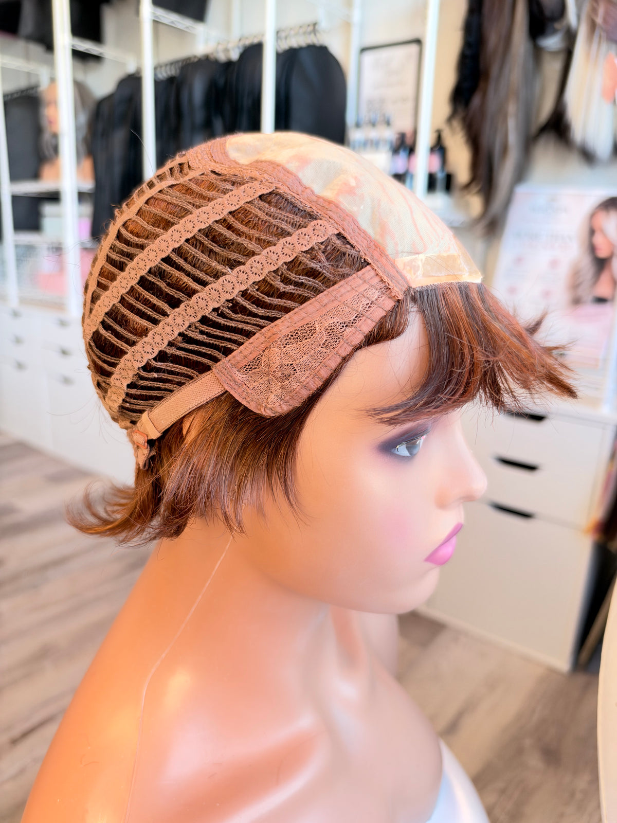 Wig Vault: “DG/ 8” - Short Brown-Copper Bob with Silk Top | Pre-Loved | Wigs Canada