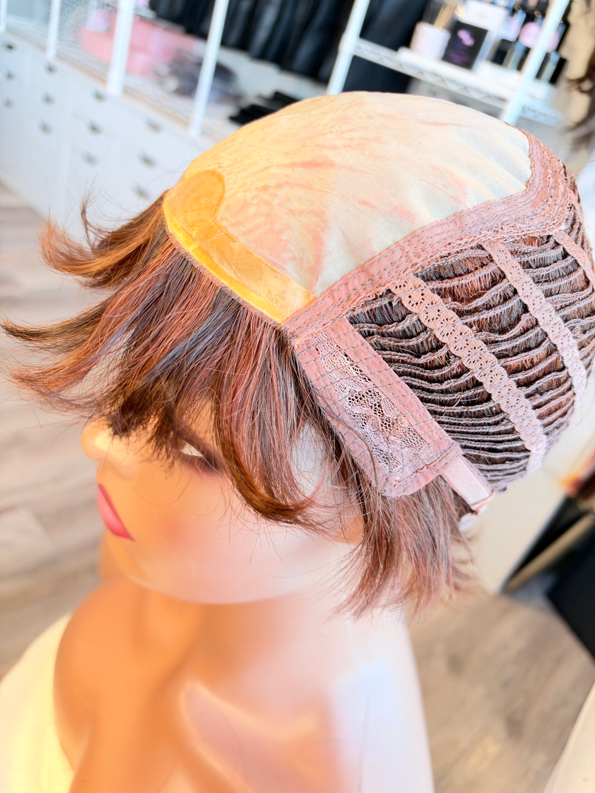 Wig Vault: “DG/ 8” - Short Brown-Copper Bob with Silk Top | Pre-Loved | Wigs Canada