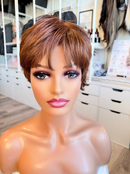 Wig Vault: “DG/ 8” - Short Brown-Copper Bob with Silk Top | Pre-Loved | Wigs Canada