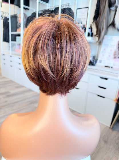 Wig Vault: “DG/ 10” - Short Brown Bob with Golden Copper Highlights | Tony of Beverly | Pre-Loved | Wigs Canada