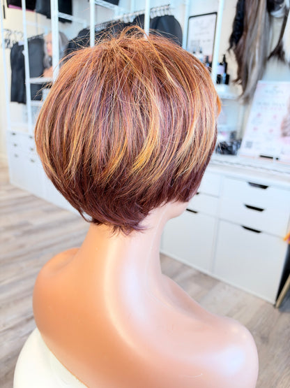 Wig Vault: “DG/ 10” - Short Brown Bob with Golden Copper Highlights | Tony of Beverly | Pre-Loved | Wigs Canada
