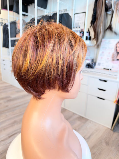 Wig Vault: “DG/ 10” - Short Brown Bob with Golden Copper Highlights | Tony of Beverly | Pre-Loved | Wigs Canada