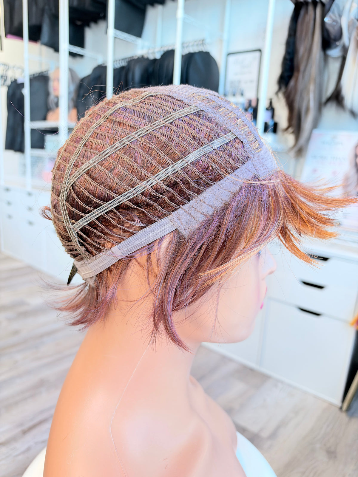 Wig Vault: “DG/ 10” - Short Brown Bob with Golden Copper Highlights | Tony of Beverly | Pre-Loved | Wigs Canada