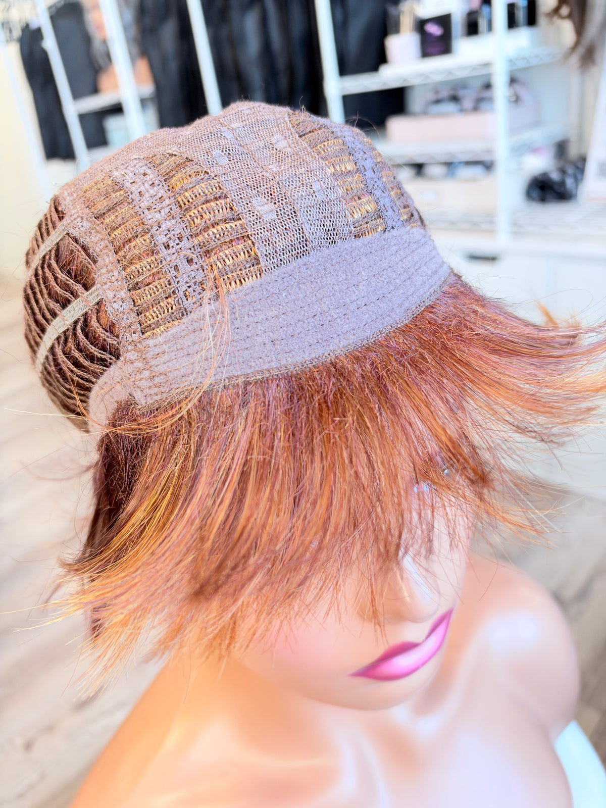 Wig Vault: “DG/ 10” - Short Brown Bob with Golden Copper Highlights | Tony of Beverly | Pre-Loved | Wigs Canada