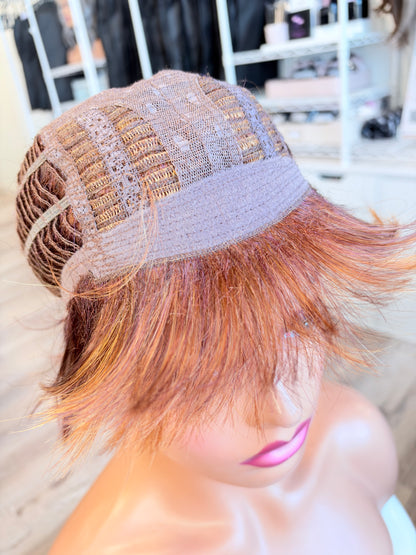 Wig Vault: “DG/ 10” - Short Brown Bob with Golden Copper Highlights | Tony of Beverly | Pre-Loved | Wigs Canada