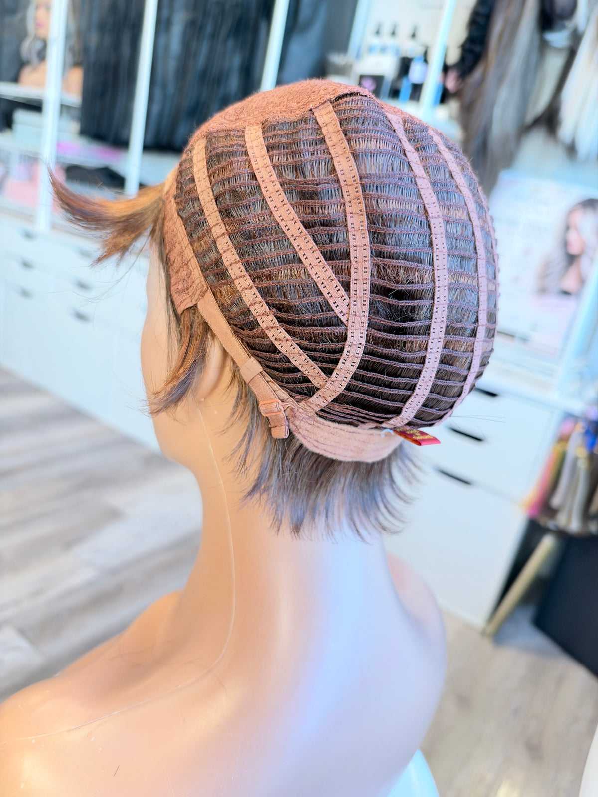 Wig Vault: “DG/ 11” - Short Brown Pixie Bob with Copper Tones | Pre-Loved | Wigs Canada