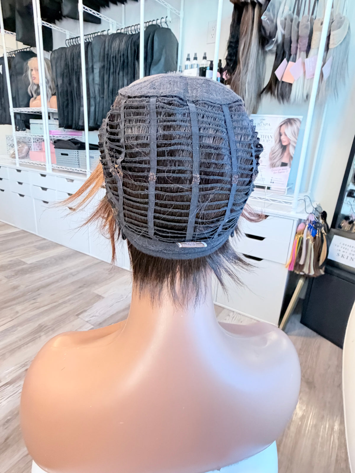 Wig Vault: “DG/ 12” - Short Brown Pixie with Copper Highlights | Mono Top | Pre-Loved | Wigs Canada