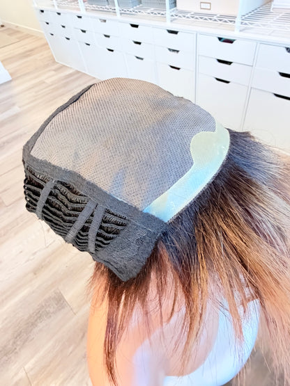 Wig Vault: “DG/ 12” - Short Brown Pixie with Copper Highlights | Mono Top | Pre-Loved | Wigs Canada