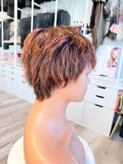 Wig Vault: “DG/ 13” - Short Brown Spiky Pixie with Copper Tones | Pre-Loved | Wigs Canada