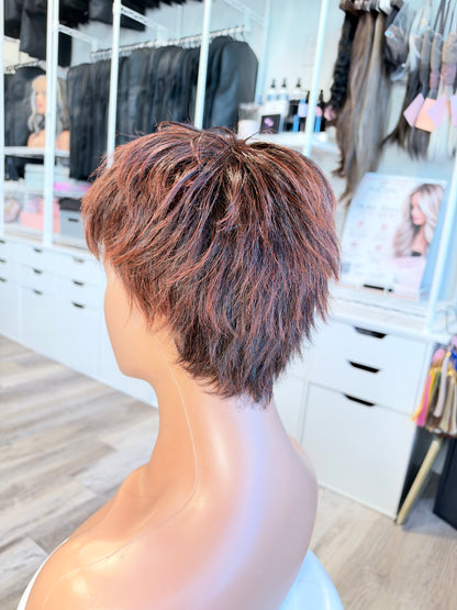 Wig Vault: “DG/ 13” - Short Brown Spiky Pixie with Copper Tones | Pre-Loved | Wigs Canada