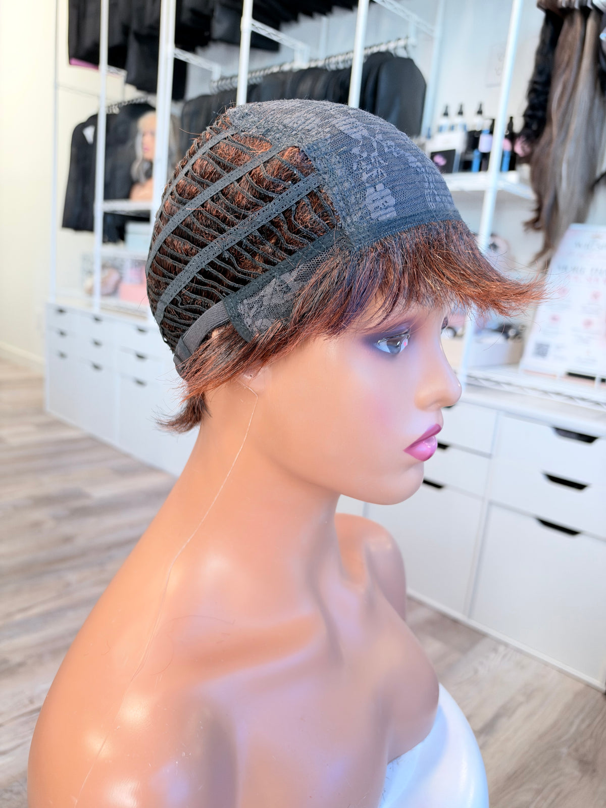 Wig Vault: “DG/ 13” - Short Brown Spiky Pixie with Copper Tones | Pre-Loved | Wigs Canada