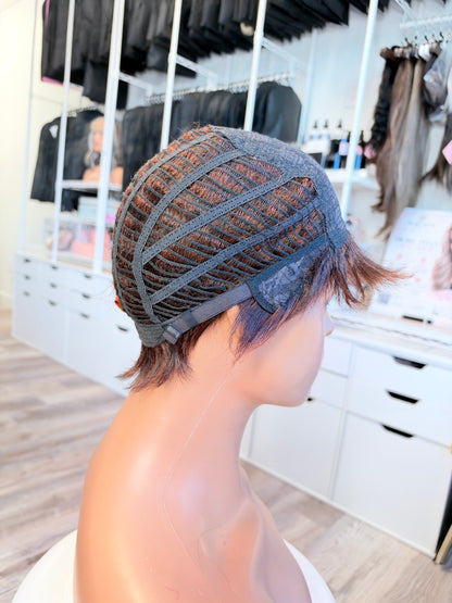Wig Vault: “DG/ 13” - Short Brown Spiky Pixie with Copper Tones | Pre-Loved | Wigs Canada