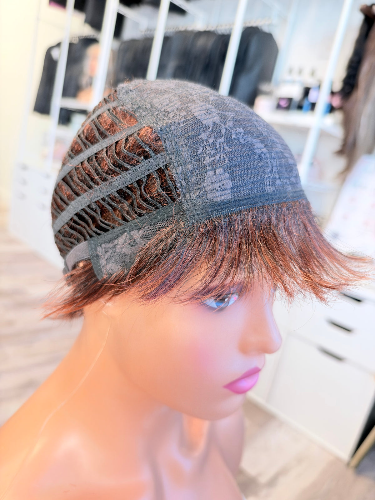 Wig Vault: “DG/ 13” - Short Brown Spiky Pixie with Copper Tones | Pre-Loved | Wigs Canada