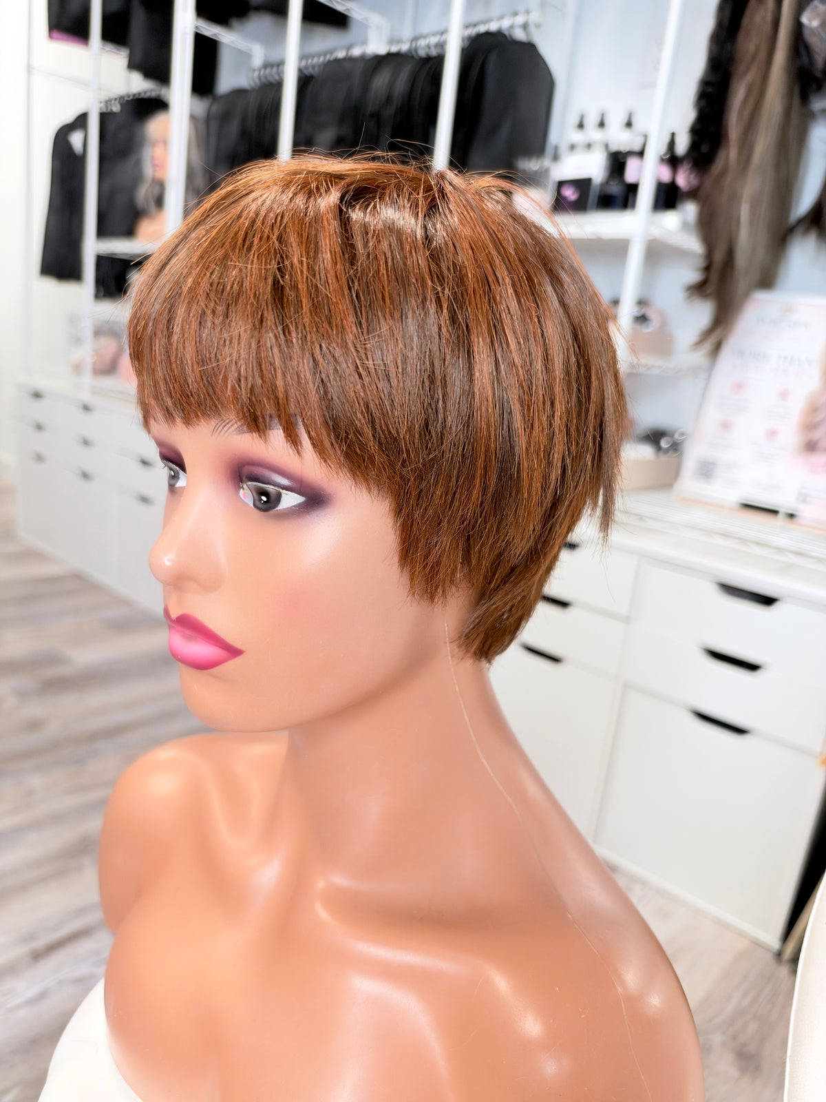 Wig Vault: “DG/ 15” -Short Brown-Copper Bob with Silk Top | Pre-Loved | Wigs Canada