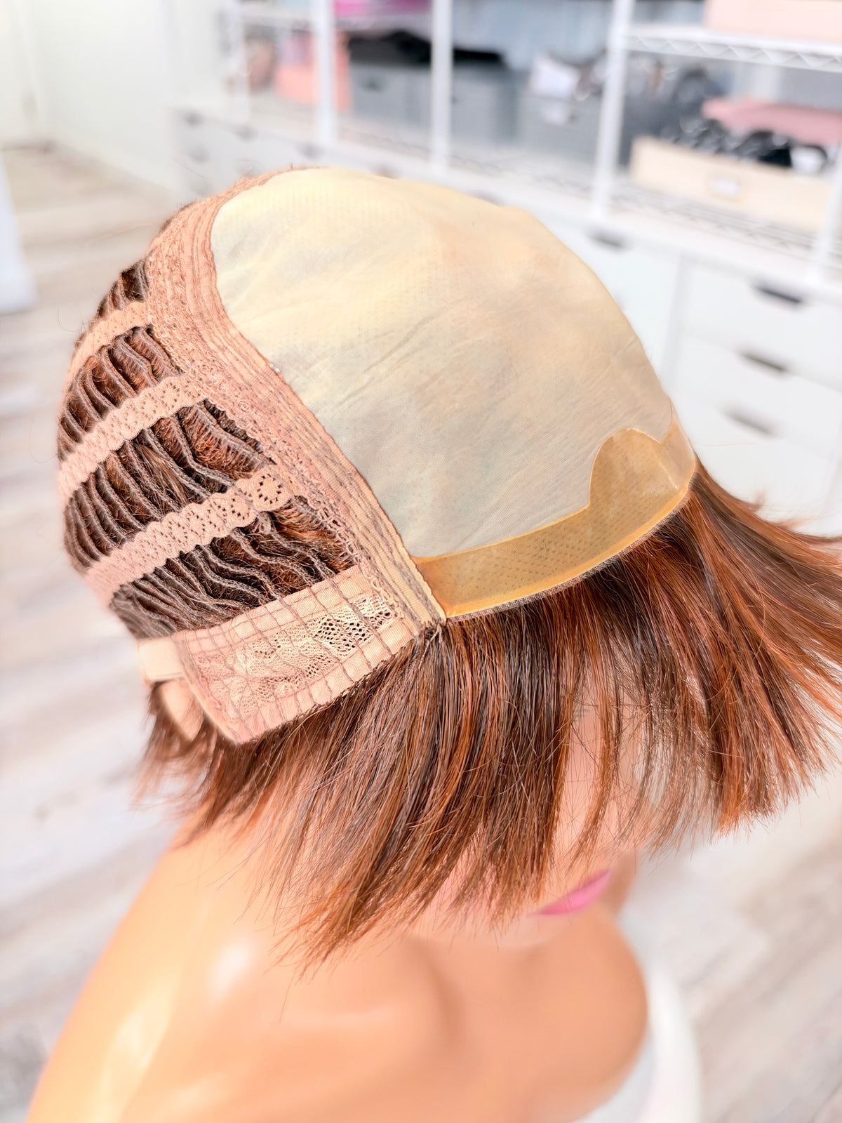 Wig Vault: “DG/ 15” -Short Brown-Copper Bob with Silk Top | Pre-Loved | Wigs Canada