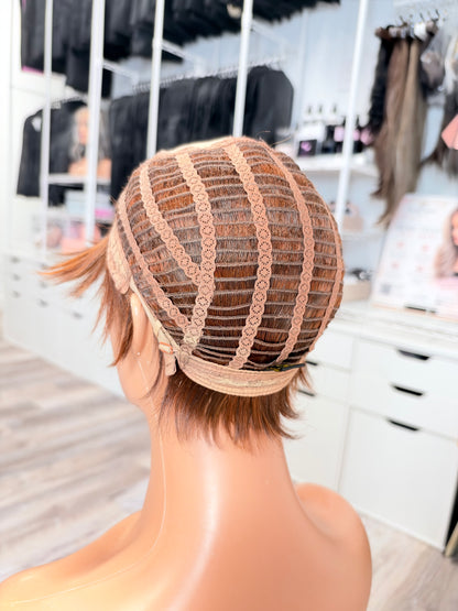 Wig Vault: “DG/ 15” -Short Brown-Copper Bob with Silk Top | Pre-Loved | Wigs Canada