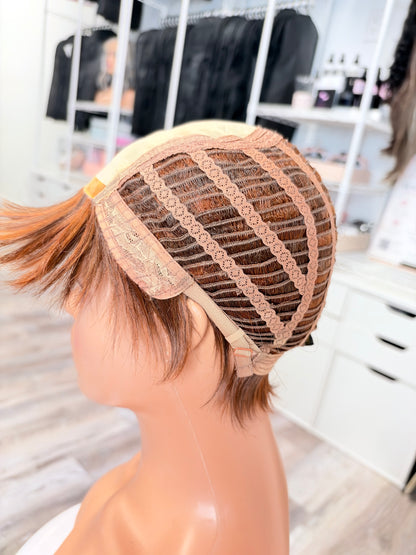 Wig Vault: “DG/ 15” -Short Brown-Copper Bob with Silk Top | Pre-Loved | Wigs Canada