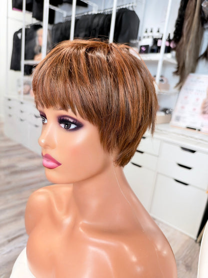Wig Vault: “DG/ 15” -Short Brown-Copper Bob with Silk Top | Pre-Loved | Wigs Canada