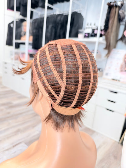 Wig Vault: “DG/16” - Short Brown Pixie Bob with Copper Tones | Pre-Loved | Wigs Canada