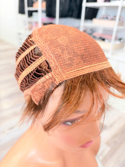 Wig Vault: “DG/16” - Short Brown Pixie Bob with Copper Tones | Pre-Loved | Wigs Canada