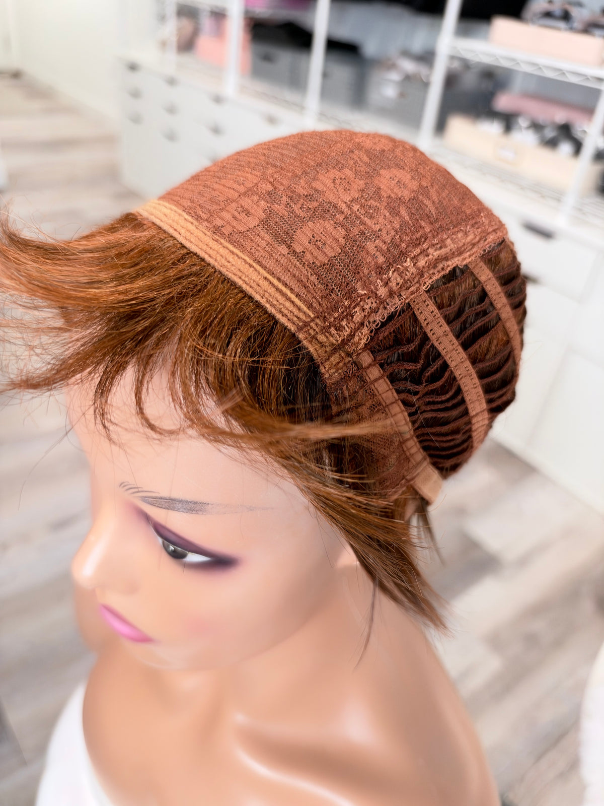 Wig Vault: “DG/ 17” - Short Brown Layered Pixie Bob with Copper Tones | Pre-Loved | Wigs Canada