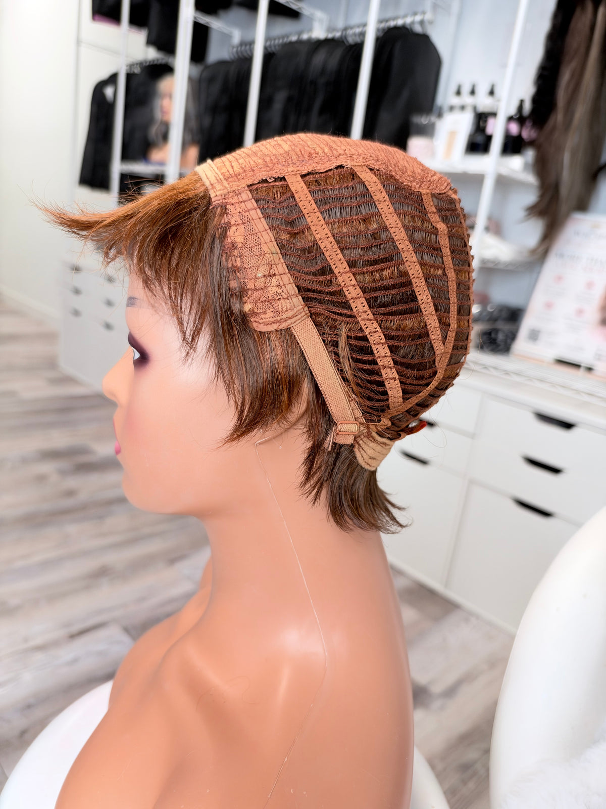 Wig Vault: “DG/ 19” - Short Brown Textured Pixie with Copper Tones | Pre-Loved | Wigs Canada