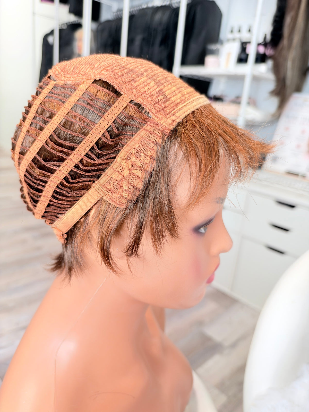 Wig Vault: “DG/ 19” - Short Brown Textured Pixie with Copper Tones | Pre-Loved | Wigs Canada