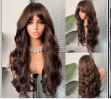Long Brunette Wig with Curtain Bangs | SWLC1296-2BR24
