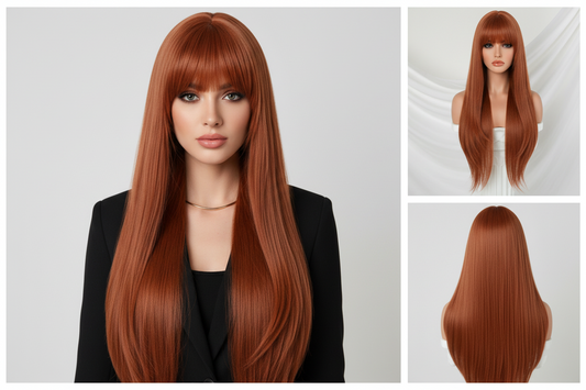Long Copper Wig with Full Bangs | MW9172-BR