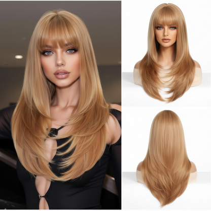 Ginger Layered Rooted Wig with Curtain Bangs | SWLC6344-8BL24