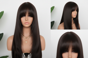 Long Black Wig with Full Bangs | MV9172-1